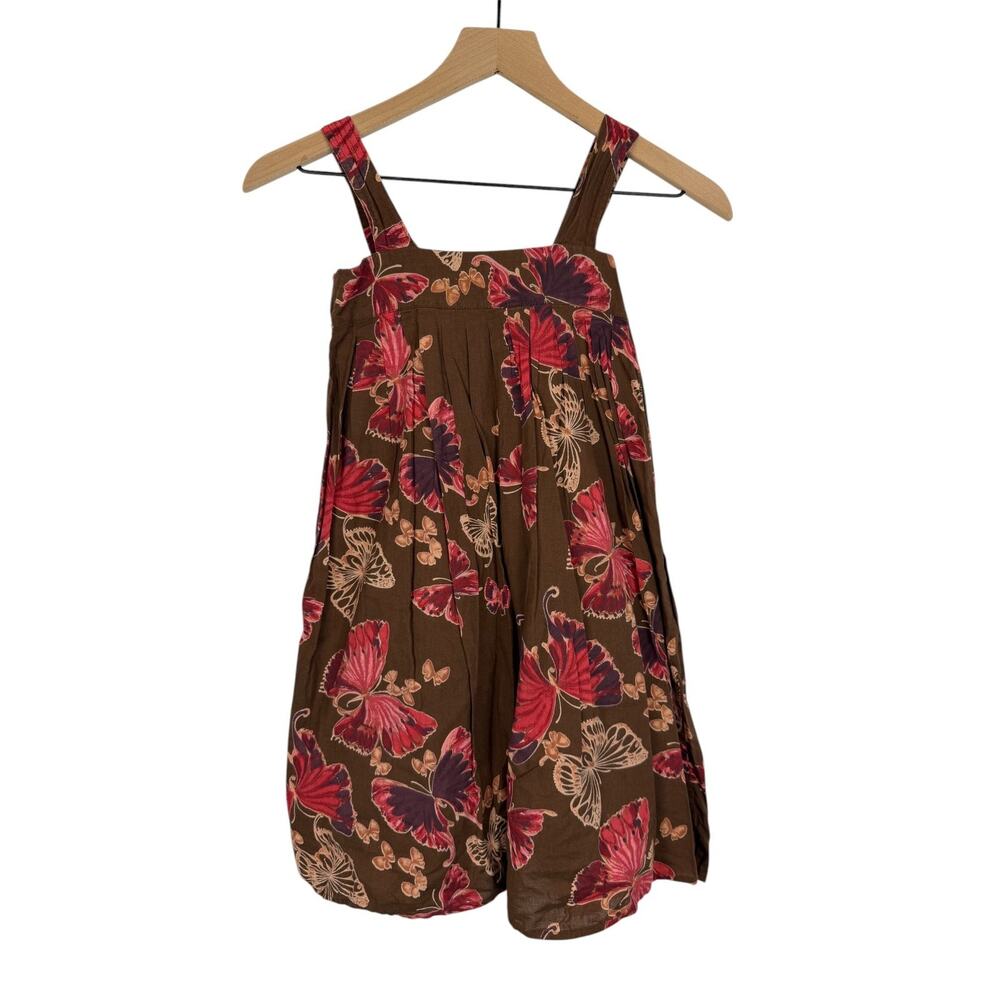 GAP 100% Cotton Sundress Girls Brown Pink Small 6/7 Butterfly Block Print India
